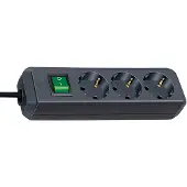 Brennenstuhl Eco-Line stekkerdoos met schakelaar 3-voudig zwart 3m H05VV-F 3G1,5