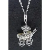 MOOYE ® - Collectie Zilveren Kinderwagen draaiende wielen hanger n bedel