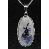 MOOYE ® - Collectie Zilveren Molen Delftsblauw ovaal 36mm ketting hanger