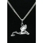MOOYE ® - Collectie Zilveren Ooievaar met baby ketting hanger