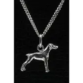 MOOYE ® - Collectie Zilveren Dobermann oren ongecoupeerd ketting hanger - klein