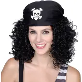 Vegaoo Bruin piraten pruik voor dames met hoofddoekje