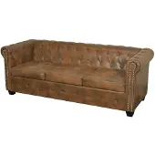 vidaXL Driezitsbank Chesterfield-stijl kunstleer bruin