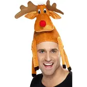 Smiffy'S Volwassenen rendier zat op hoofd muts - muts rendier kerst verkleedkleding nieuwigheid volwassen accessoire rudolph