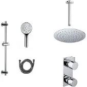 Mueller Ufo chroom thermostatische regendouche 20cm met plafondarm en handdouche op glijstang