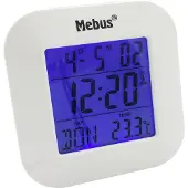 Mebus Digitale wekker van met thermometer, datumweergave en verlichting, snooze-functie, materiaal: kunststof, kleur: wit, model: 51511