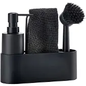 Zone Singles Afwasset 22 x 6,7 x 19 cm 4 stuks Black - vaatwasserbestendig- met afwasborstel en zeepdispenser - afwas set