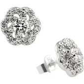 Diamonfire - Zilveren oorknoppen Bloem - Pave met zirkonia