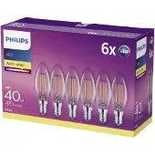 Philips energiezuinige LED Kaars Transparant- 40 W - E14 - warmwit licht - 6 stuks