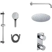Mueller Ufo chroom thermostatische regendouche 20cm met wandarm en handdouche op glijstang