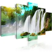 Karo-art Canvas Schilderij Waterval, blauw/groen/wit, 5luik, 2 maten