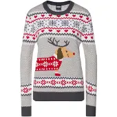 Urban Classics Christmas jumper - Ladies Sausage Dog Christmas Sweater - L tot 5XL - voor Vrouwen - groen-wit-rood - Maat XL
