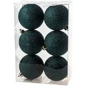 COSY&TRENDY Kerstballen Ø 8 cm - Petrol glitter - Set-6