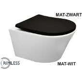 Wiesbaden Vesta wandcloset rimless mat wit met Shade slim toiletzitting softclose en quick release mat zwart