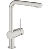 GROHE Minta 1 gats keukenkraan met L uitloop met uittrekbare dual spray steel