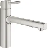 GROHE Concetto 1 gats keukenkraan met medium uitloop met uittrekbare dual spray steel