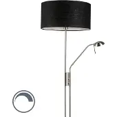 QAZQA Vloerlamp staal en zwart met verstelbare leesarm - Luxor