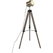 QAZQA Industriële vloerlamp tripod hout met studiospot - Braha