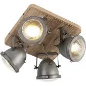 QAZQA Industriële spot staal met hout kantelbaar 4-lichts - Emado