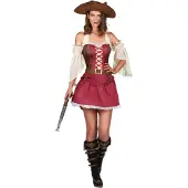Vegaoo Sexy bordeaux rood piraten kostuum voor dames