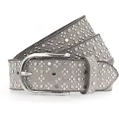 B.belt Studded riem leer 90 cm grijs