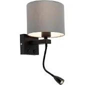 QAZQA Moderne wandlamp zwart met grijze kap - Brescia