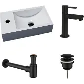 Lambini Designs Recto solid surface fonteinset links met zwarte kraan