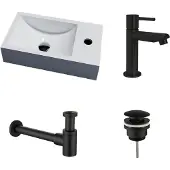 Lambini Designs Recto solid surface fonteinset rechts met zwarte kraan