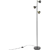 QAZQA Moderne vloerlamp 3-lichts zwart met gouden binnenkant - Buell Deluxe