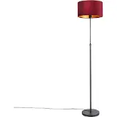 QAZQA Vloerlamp zwart met velours kap rood met goud 35 cm - Parte