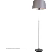 QAZQA Vloerlamp zwart met donkergrijze linnen kap 45 cm - Parte