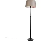 QAZQA Vloerlamp zwart met taupe linnen kap 45 cm verstelbaar - Parte