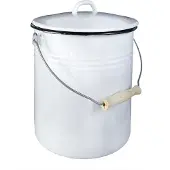 Karl Krueger Emmer met deksel 10 l 32cm Ø25cm geëmailleerd wit, Vuilnisbak, Wit