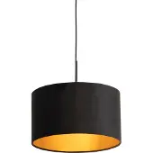 QAZQA Zwarte hanglamp met velours kap zwart met goud 35 cm - Combi