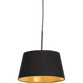 QAZQA Hanglamp met katoenen kap zwart met goud 32 cm - Combi