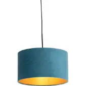 QAZQA Hanglamp met velours kap blauw met goud 35 cm - Combi