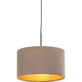 QAZQA Hanglamp met velours kap taupe met goud 35 cm - Combi