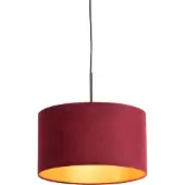QAZQA Zwarte hanglamp met velours kap rood met goud 35 cm - Combi