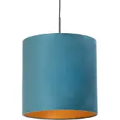 QAZQA Hanglamp met velours kap blauw met goud 40 cm - Combi