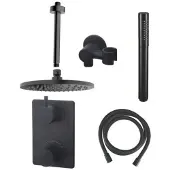 Mueller Black inbouw doucheset rond met 20cm hoofddouche plafondarm staafhanddouche mat zwart