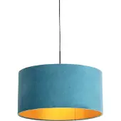 QAZQA Hanglamp met velours kap blauw met goud 50 cm - Combi