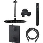 Mueller Black inbouw doucheset rond met 30cm hoofddouche plafondarm staafhanddouche mat zwart