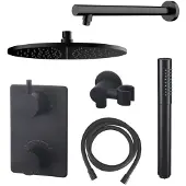 Mueller Black inbouw doucheset rond met 30cm hoofddouche wandarm staafhanddouche mat zwart
