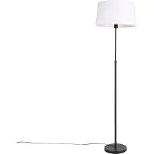 QAZQA Vloerlamp zwart met witte linnen kap 45 cm verstelbaar - Parte