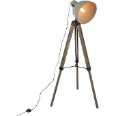 QAZQA Industriële vloerlamp op houten tripod met grijze kap - Laos