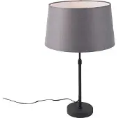 QAZQA Tafellamp zwart met linnen kap zwart 35 cm verstelbaar - Parte