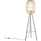 QAZQA Landelijke Vloerlamp Zwart met Rotan - Manila