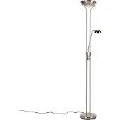 QAZQA Vloerlamp staal met leeslamp incl. LED en dimmer - Diva 2