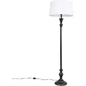 QAZQA Vloerlamp zwart met linnen kap wit 45cm - Classico