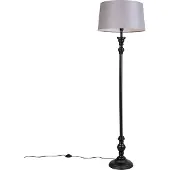 QAZQA Vloerlamp zwart met linnen kap grijs 45 cm - Classico